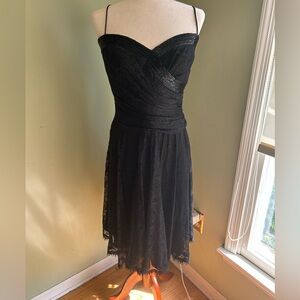 Tadashi vintage black lace dress. Skinny straps; beaded sweetheart neckline Sz 6